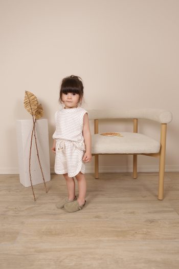 Brown Striped Tank Top and Shorts Set