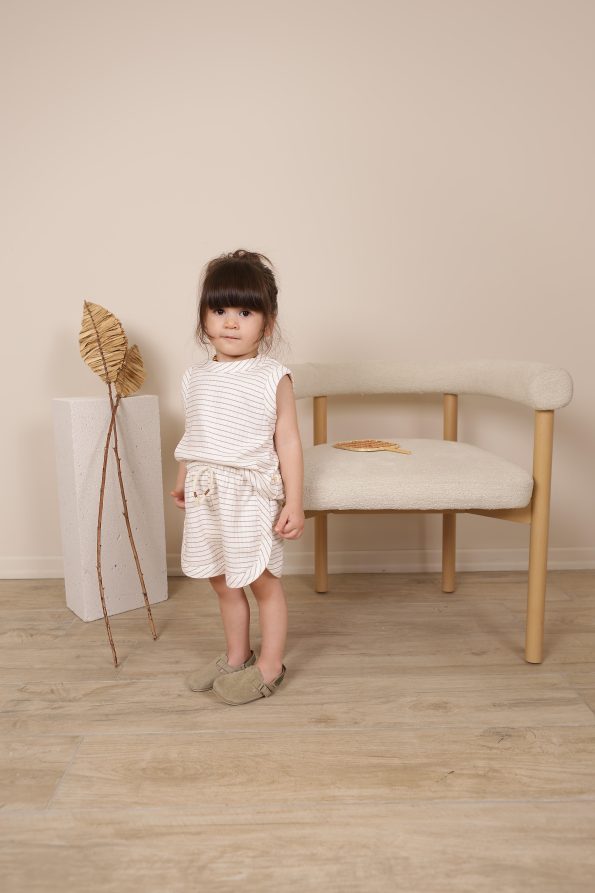 Brown Striped Tank Top and Shorts Set