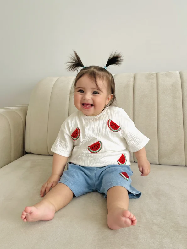 Watermelon Embroidered Ruffled Fabric T-Shirt Set