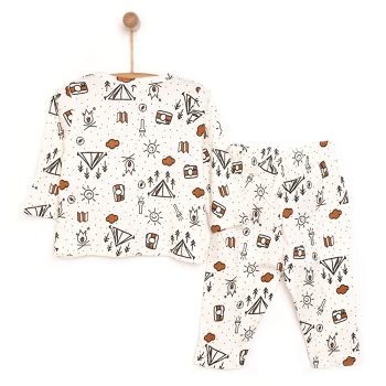 Boys' Camp Pattern Pajama Set with Long Sleeves