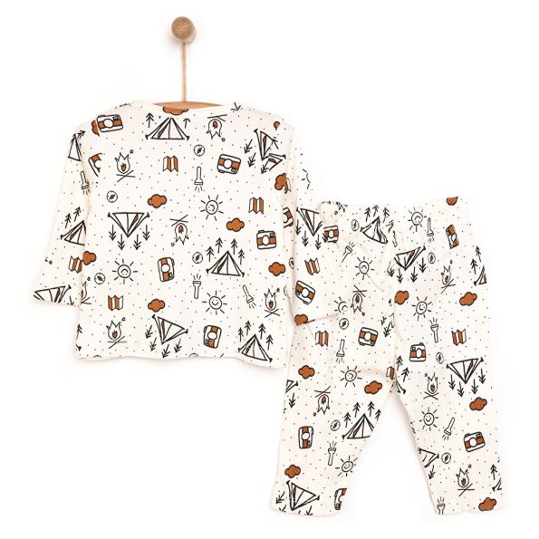 Boys' Camp Pattern Pajama Set with Long Sleeves