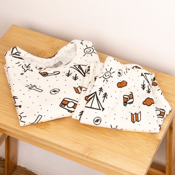 Boys' Camp Pattern Pajama Set with Long Sleeves