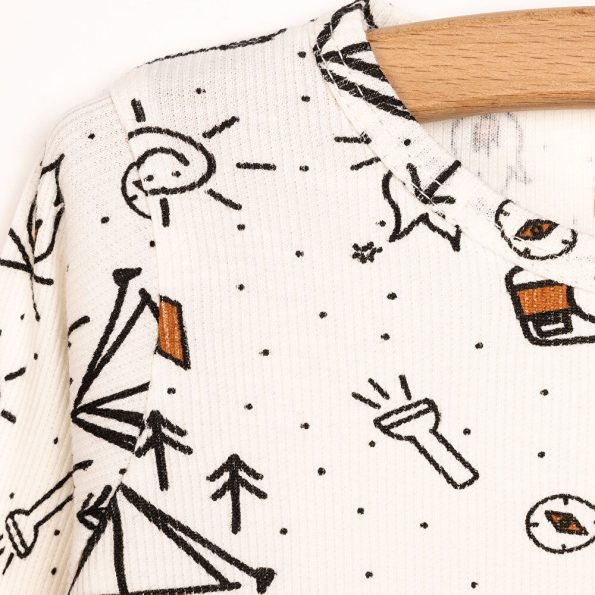 Boys' Camp Pattern Pajama Set with Long Sleeves