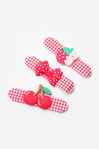 Red Checkered 3-Piece Hair Clip Set for Girls