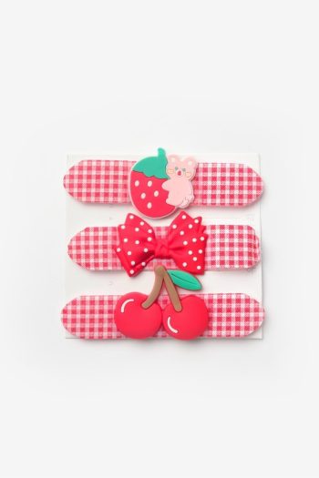 Red Checkered 3-Piece Hair Clip Set for Girls