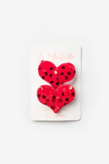 Red Sequin Heart Hair Clip Set for Girls