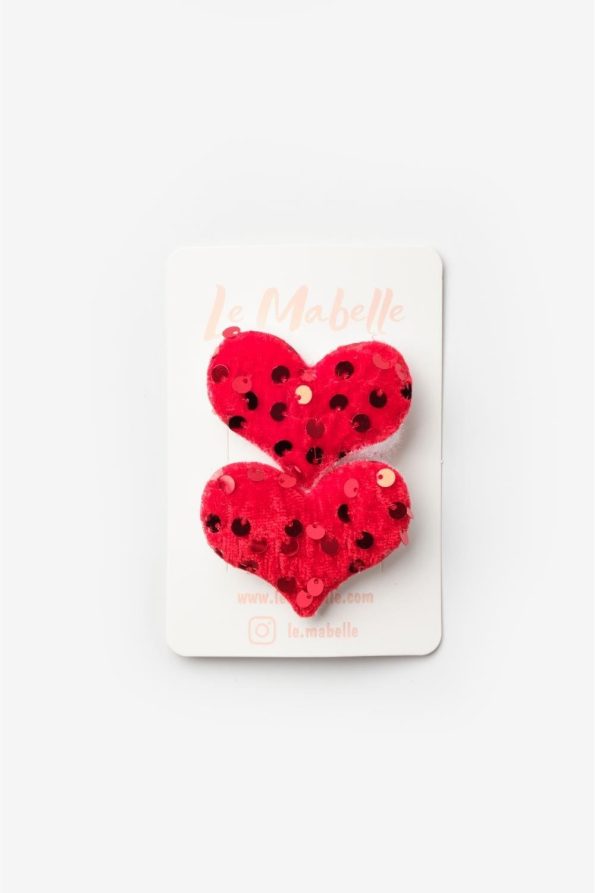 Red Sequin Heart Hair Clip Set for Girls