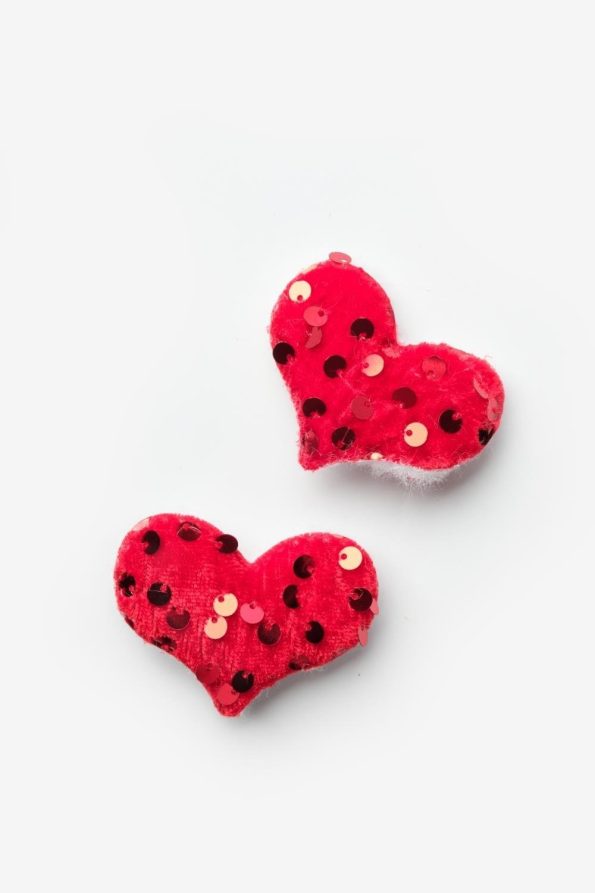 Red Sequin Heart Hair Clip Set for Girls