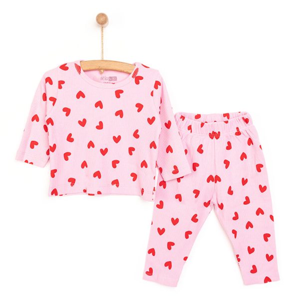 Heart Print Long Sleeve Pajama Set for Baby Girls