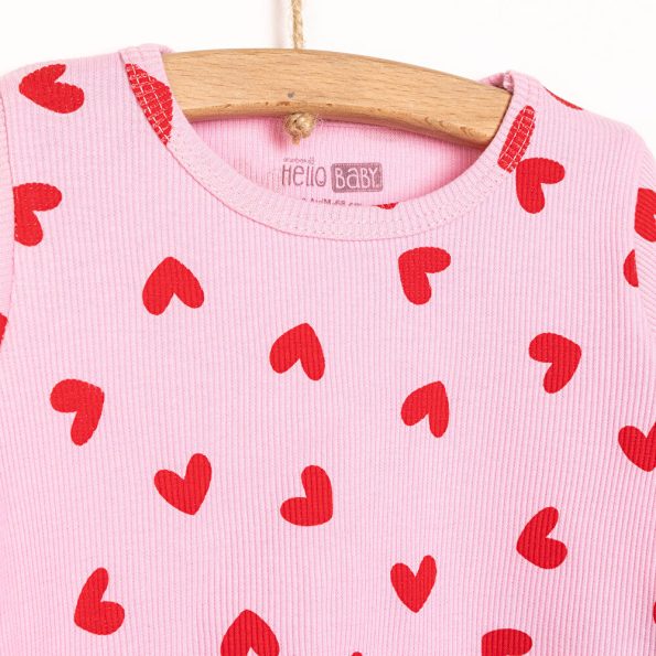 Heart Print Long Sleeve Pajama Set for Baby Girls