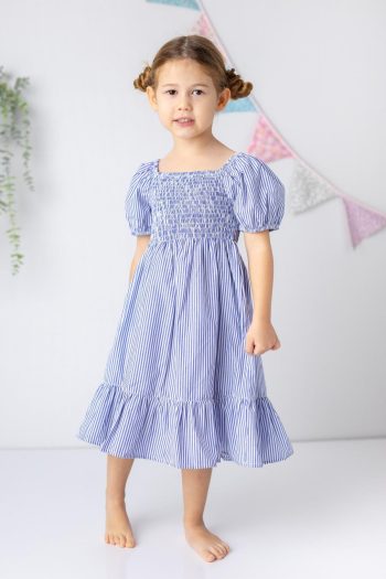 Girls' Striped Poplin Midi Dress