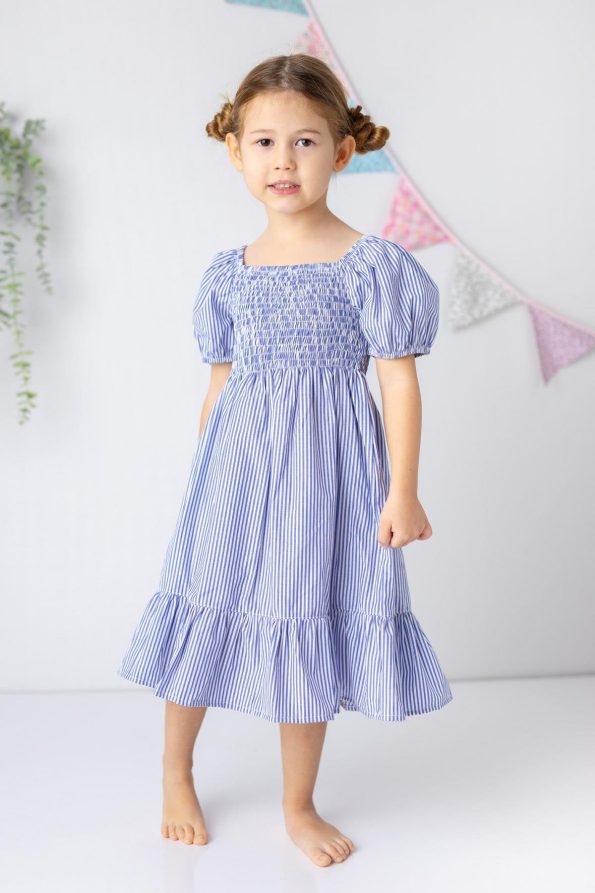 Girls' Striped Poplin Midi Dress