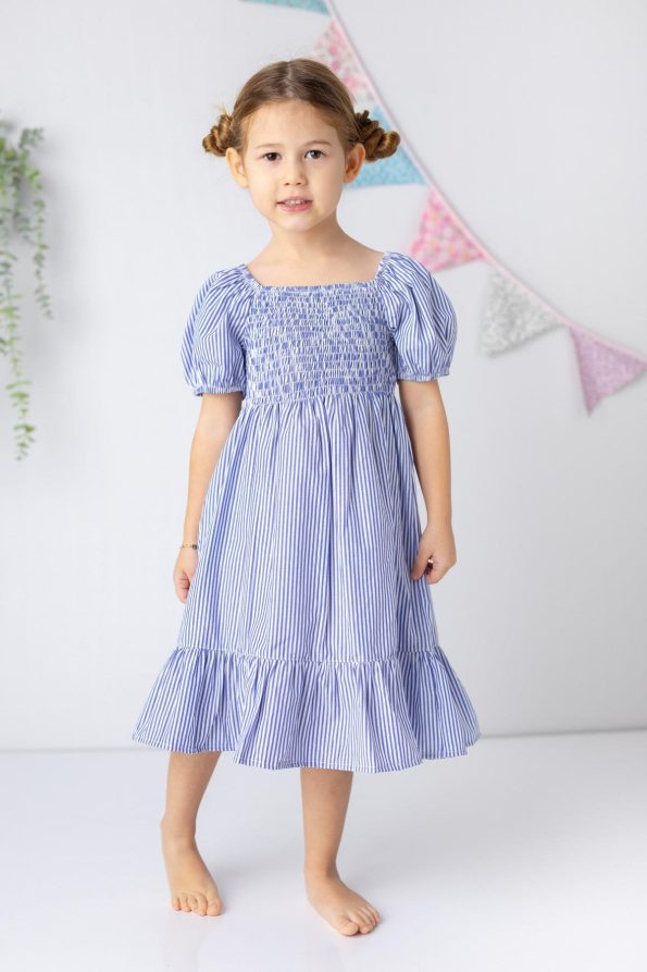 Girls' Striped Poplin Midi Dress