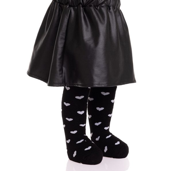 Black Heart Patterned Tights for Baby Girls
