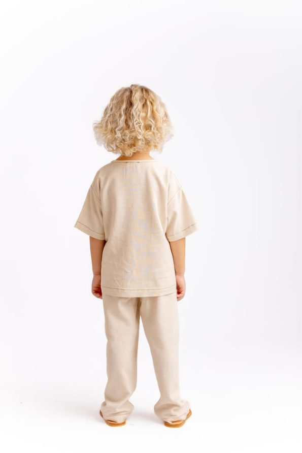 Contrast Stitch Linen Blouse for Ages 2-7 Natural