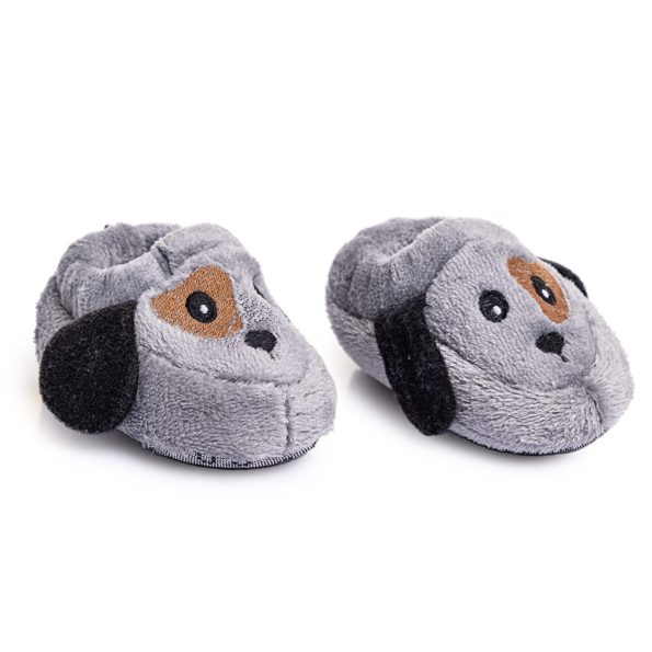 Unisex Wellsoft Dog Figurine Slippers in Grey