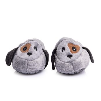 Unisex Wellsoft Dog Figurine Slippers in Grey