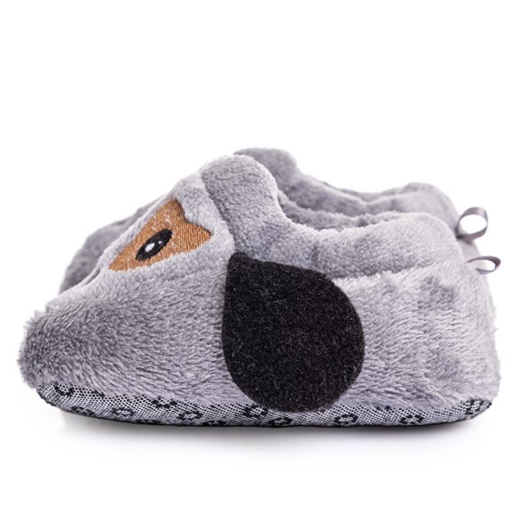 Unisex Wellsoft Dog Figurine Slippers in Grey