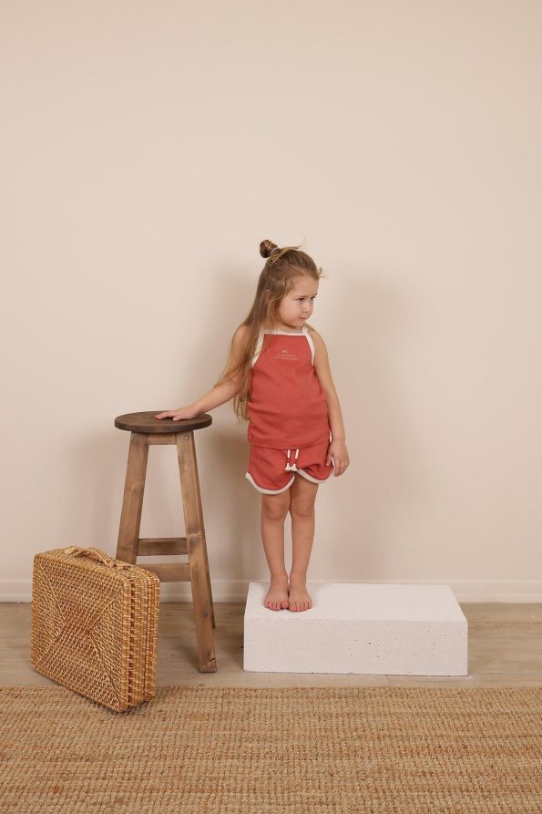 Dark Orange Strappy Shorts Set