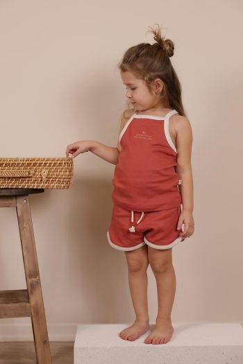 Dark Orange Strappy Shorts Set