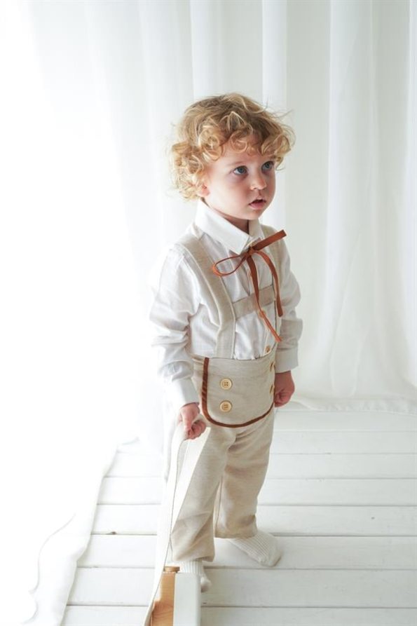 Cream Linen Buttoned Overalls & White Shirt