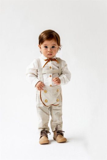 Cream Linen Buttoned Overalls & White Shirt