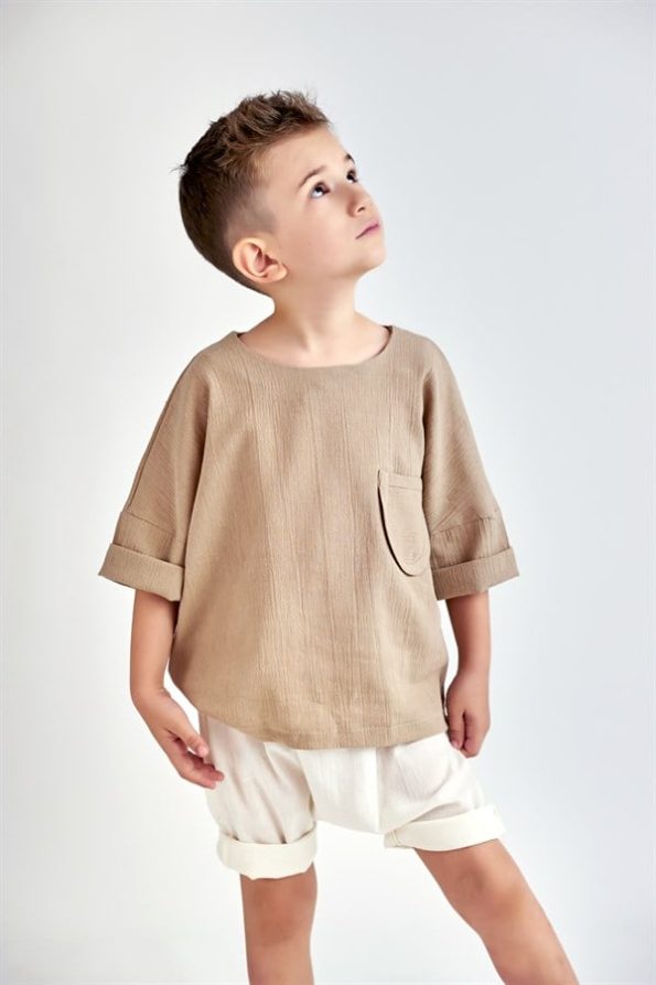 Cream Muslin Shorts + Mink Muslin Shirt