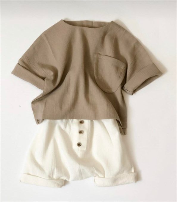 Cream Muslin Shorts + Mink Muslin Shirt