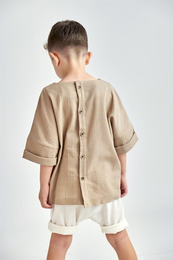 Cream Muslin Shorts + Mink Muslin Shirt