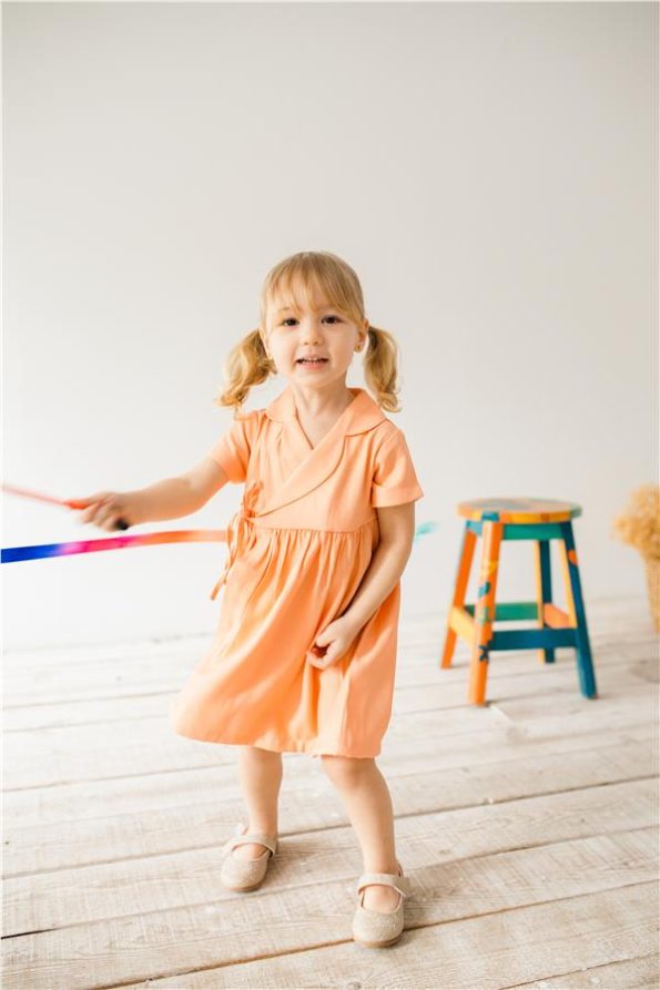 Cross-Over Peach Dress for Baby Girls