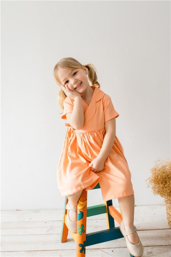 Cross-Over Peach Dress for Baby Girls