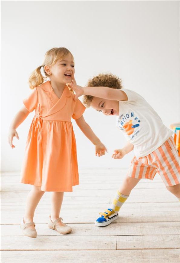 Cross-Over Peach Dress for Baby Girls