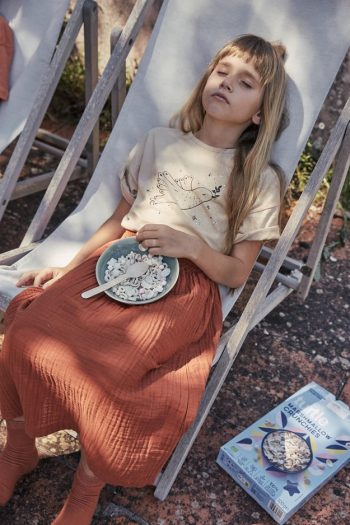 Bird Print Muslin Skirt Set for Ages 2-8 Beige