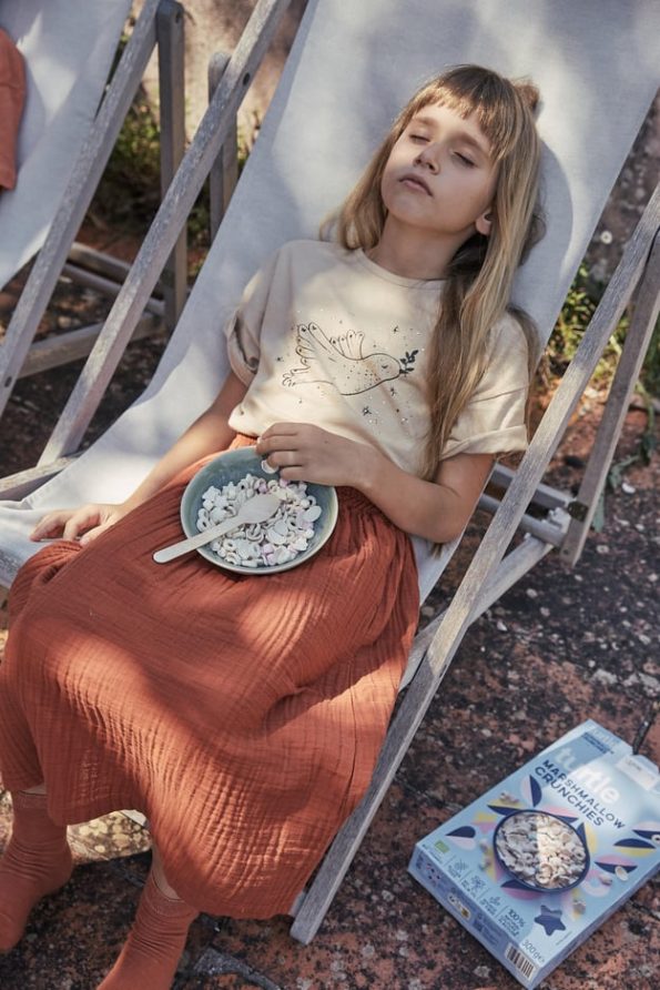 Bird Print Muslin Skirt Set for Ages 2-8 Beige