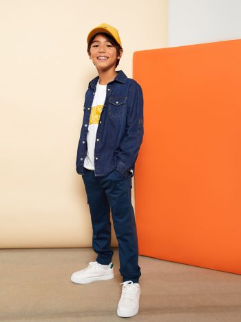 Belted Printed Gabardine Cargo Pants for Boys
