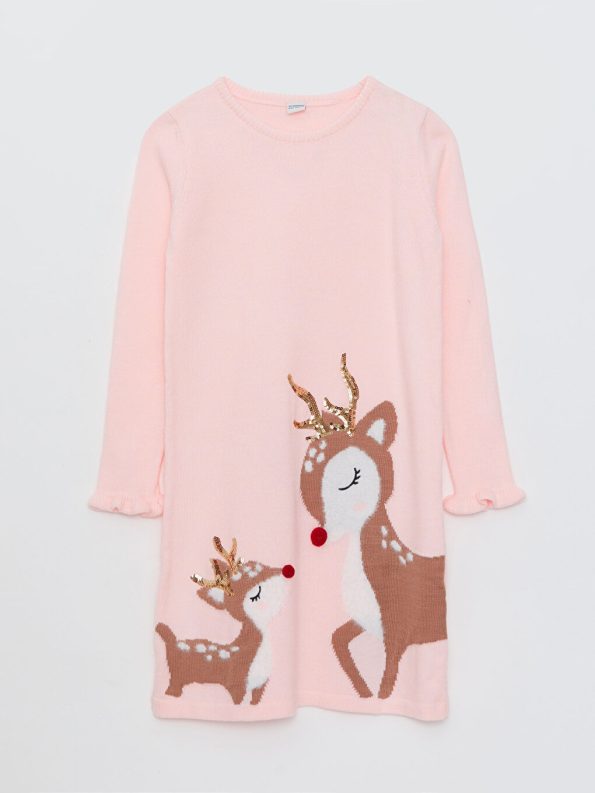 Girls' Long Sleeve Knit Sweater with Crew Neck