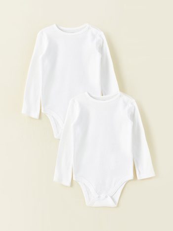 LCW Baby White Basic Long Sleeve Bodysuit Set for Girls