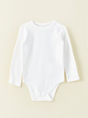 LCW Baby White Basic Long Sleeve Bodysuit Set for Girls