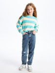 Plaid Long Sleeve Girls' Blouse with Crew Neck
