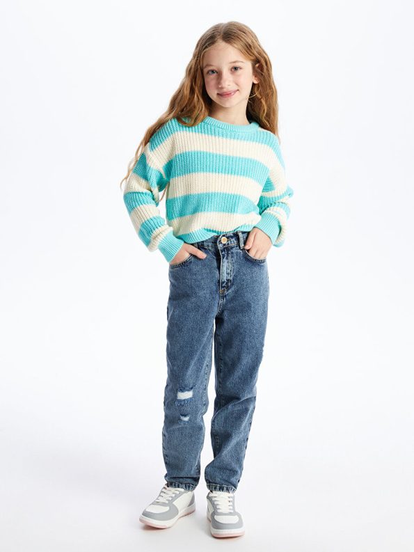 Plaid Long Sleeve Girls' Blouse with Crew Neck