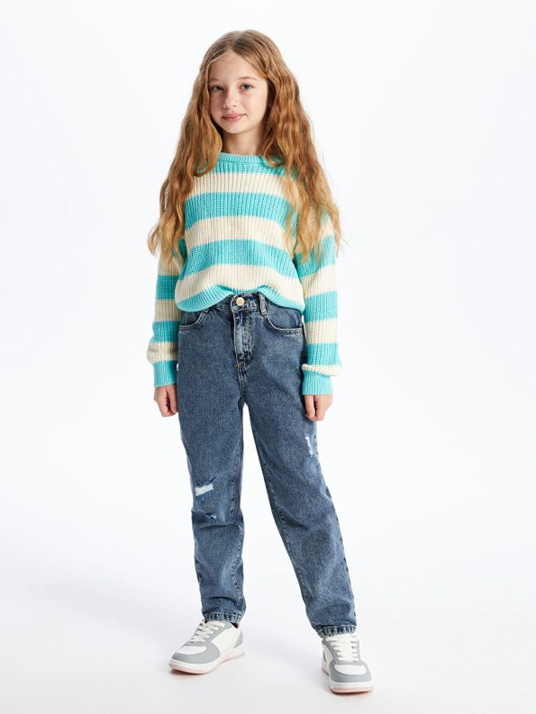Plaid Long Sleeve Girls' Blouse with Crew Neck