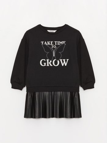 Printed Long Sleeve Girl's T-Shirt with Crew Neck