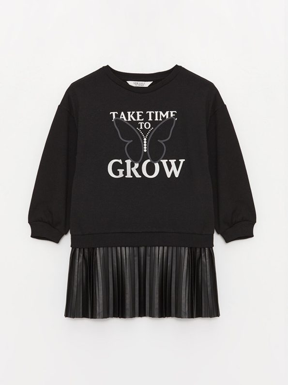 Printed Long Sleeve Girl's T-Shirt with Crew Neck