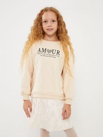 Long Sleeve Printed Girls T-Shirt with Crew Neck