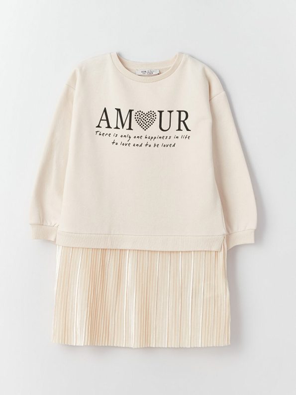 Long Sleeve Printed Girls T-Shirt with Crew Neck