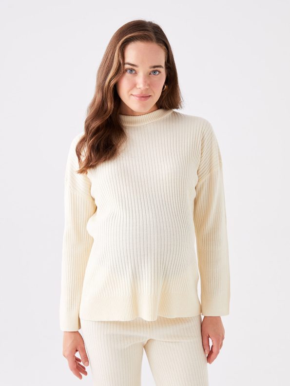 LCWAIKIKI Maternity Beige Long Sleeve Knit Sweater
