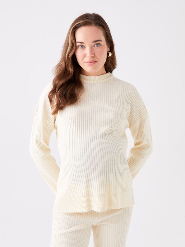 LCWAIKIKI Maternity Beige Long Sleeve Knit Sweater