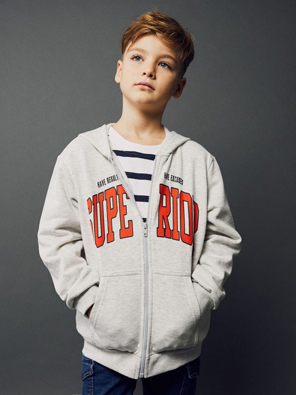 Hooded Printed Long Sleeve Boys Zippered Sweatshirt