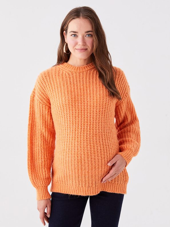 LCWAIKIKI Maternity Orange Crew Neck Long Sleeve Sweater