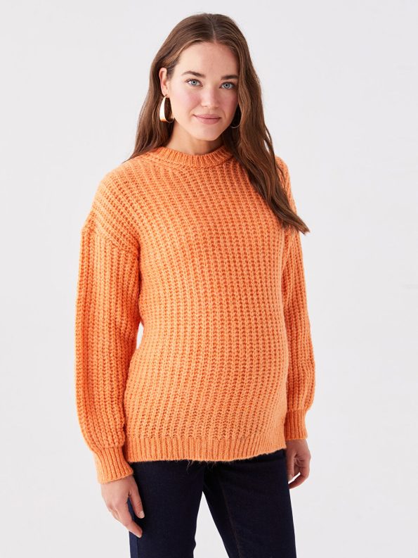 LCWAIKIKI Maternity Orange Crew Neck Long Sleeve Sweater